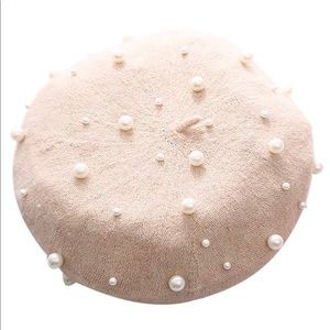 NWT Wool French Beret Style with Pearls - beige
